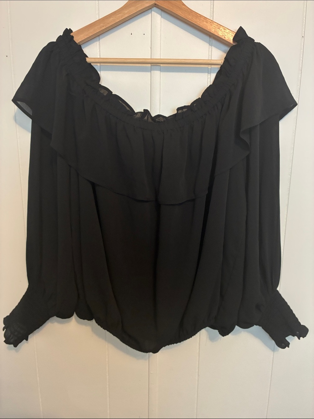 Express Black Off-the-Shoulder Ruffle Blouse